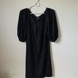 Zara Black Textured Mini Dress with Puff Sleeves